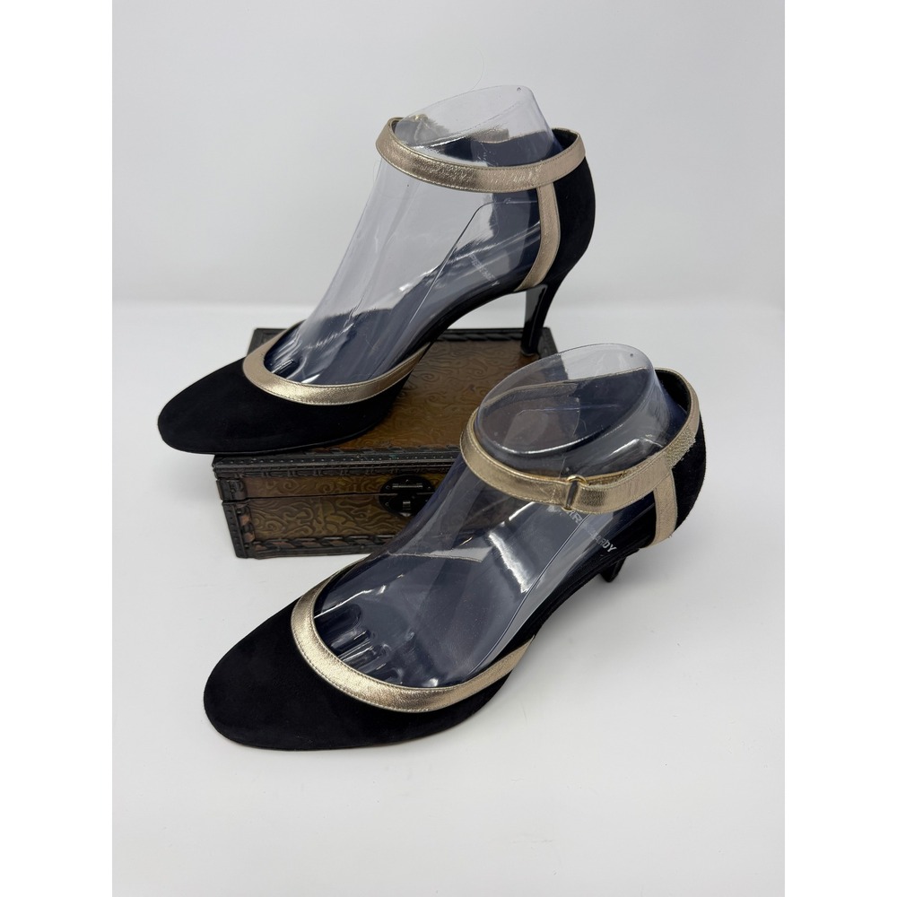 Pierre Hardy Black Suede Gold Leather Ankle Strap Pumps Made in Italy Size 7.5